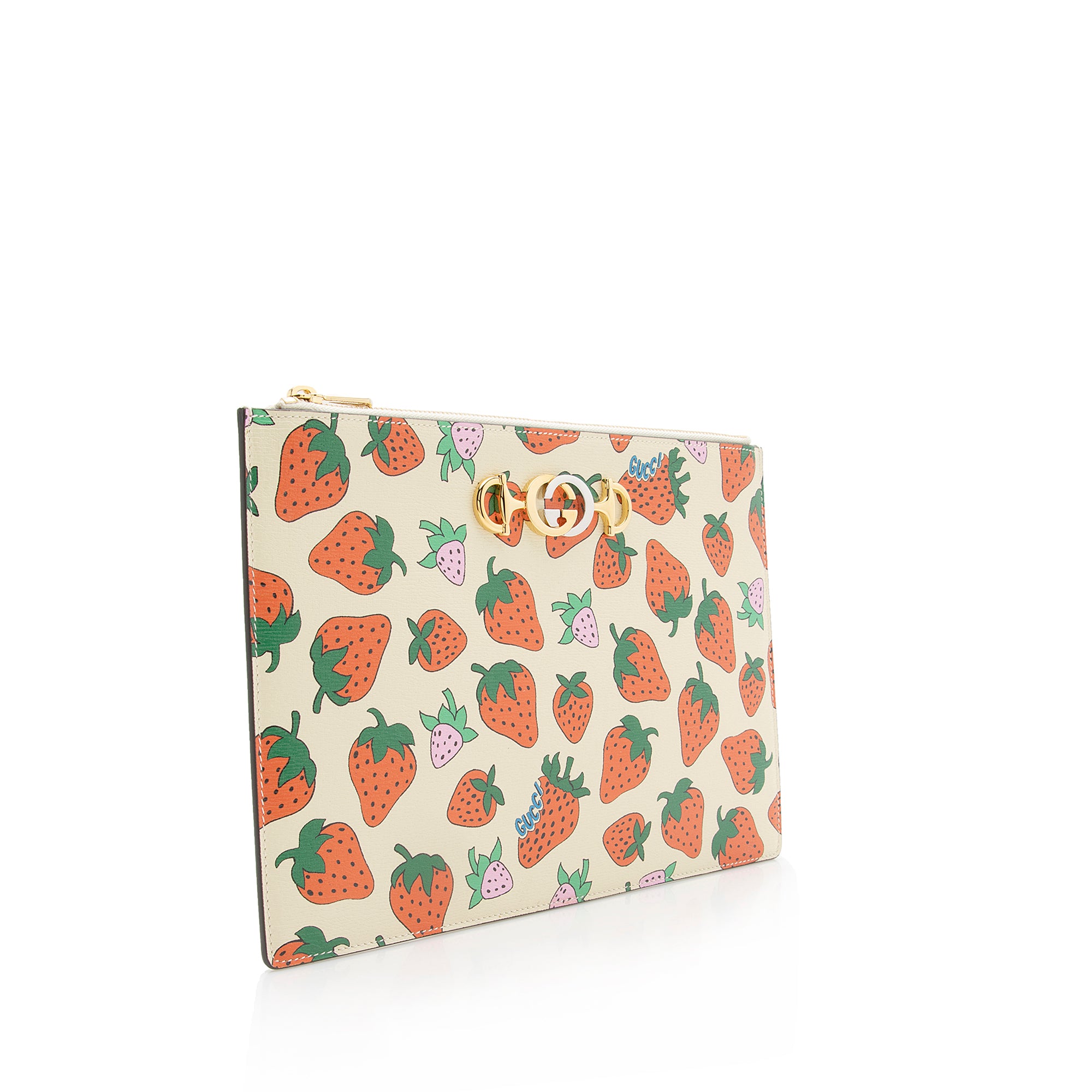 Gucci Printed Leather Strawberry Zumi Pouch (SHF-22217)