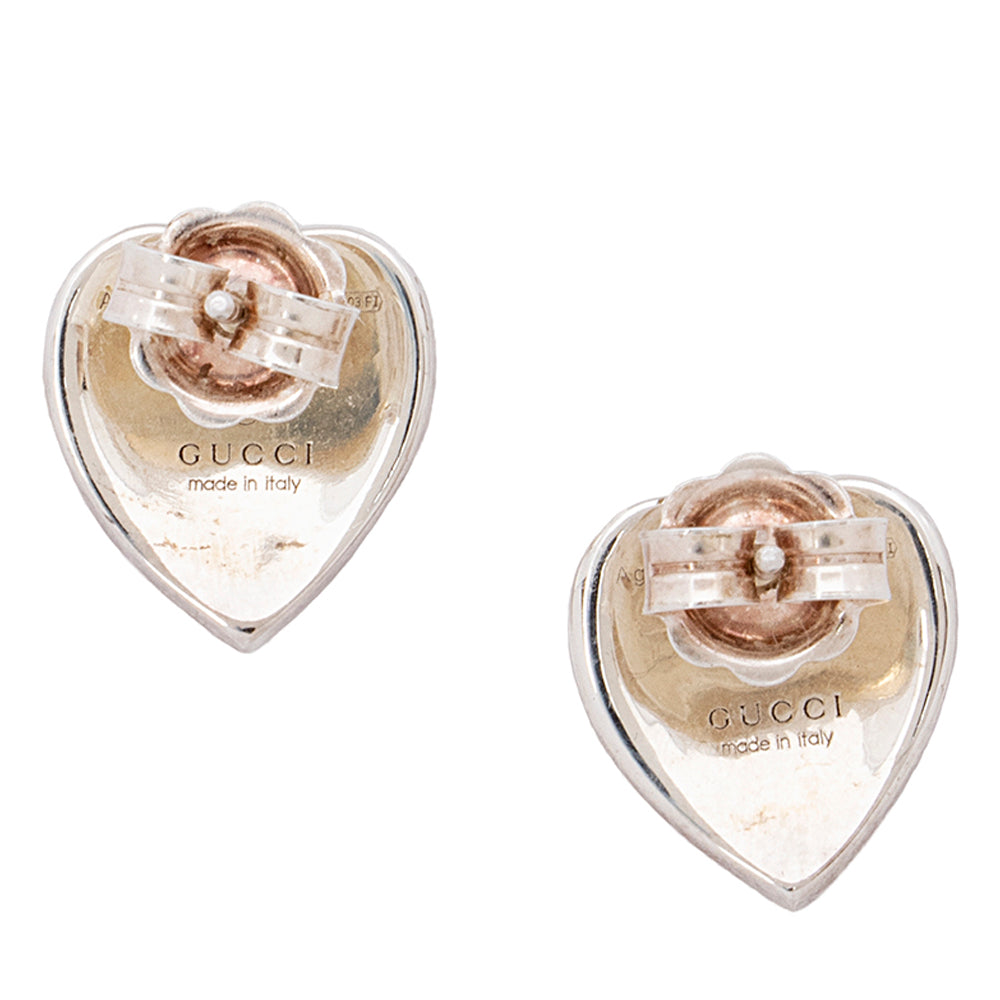Gucci Sterling Silver Enamel Heart Earrings (SHF-20641)