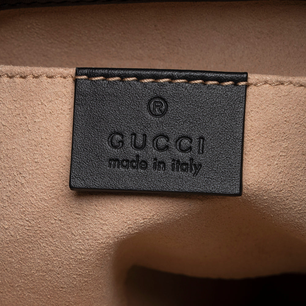 Gucci Suede Patent Leather Ophidia Bucket Bag (SHF-18984)