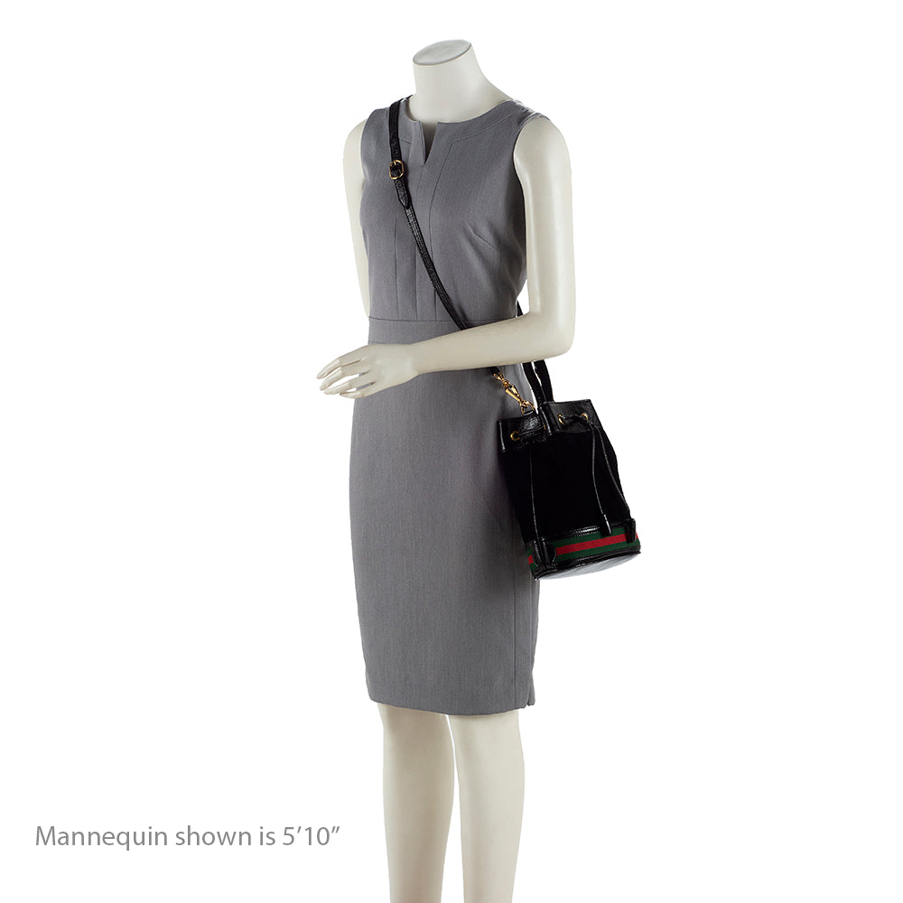 Gucci Suede Patent Leather Ophidia Bucket Bag (SHF-18984)