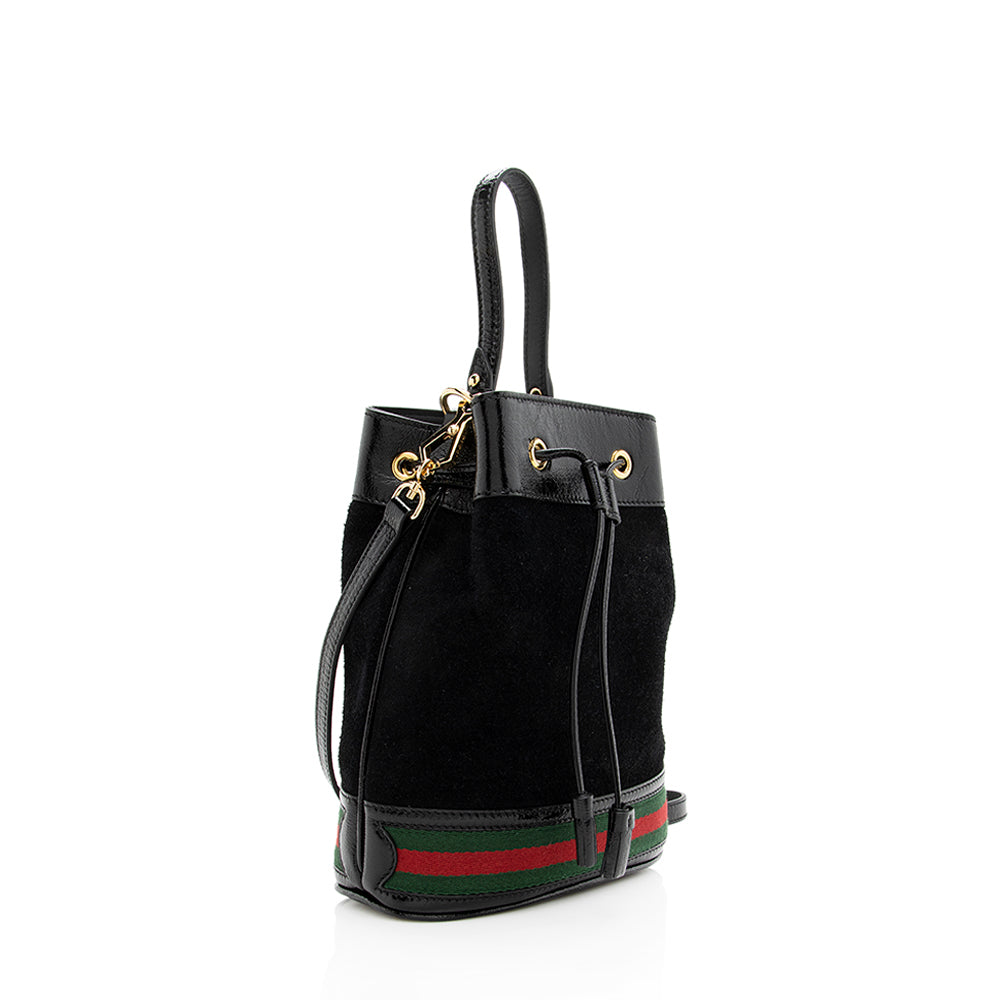 Gucci Suede Patent Leather Ophidia Bucket Bag (SHF-18984)