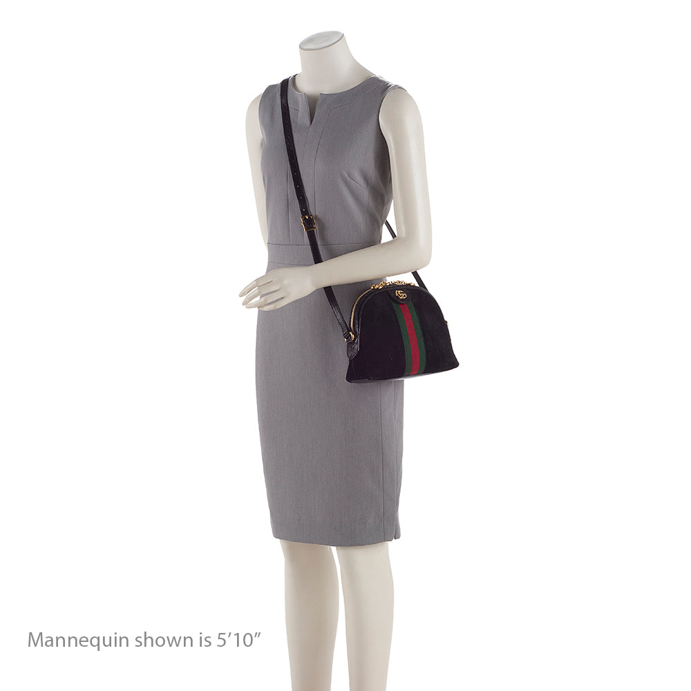 Gucci Suede Patent Leather Ophidia Dome Small Shoulder Bag (SHF-19215)