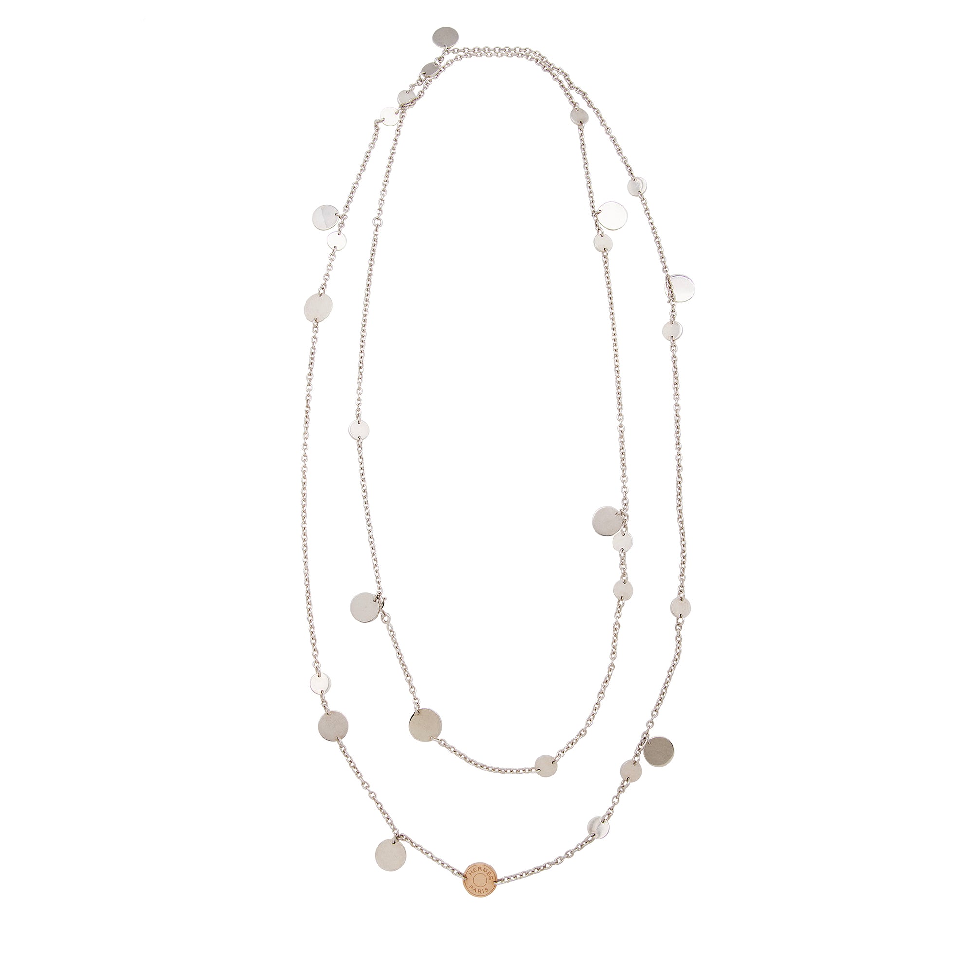 Hermes Sterling Silver 18k Rose Gold Clou de Selle Confettis Long Necklace (SHF-22777)
