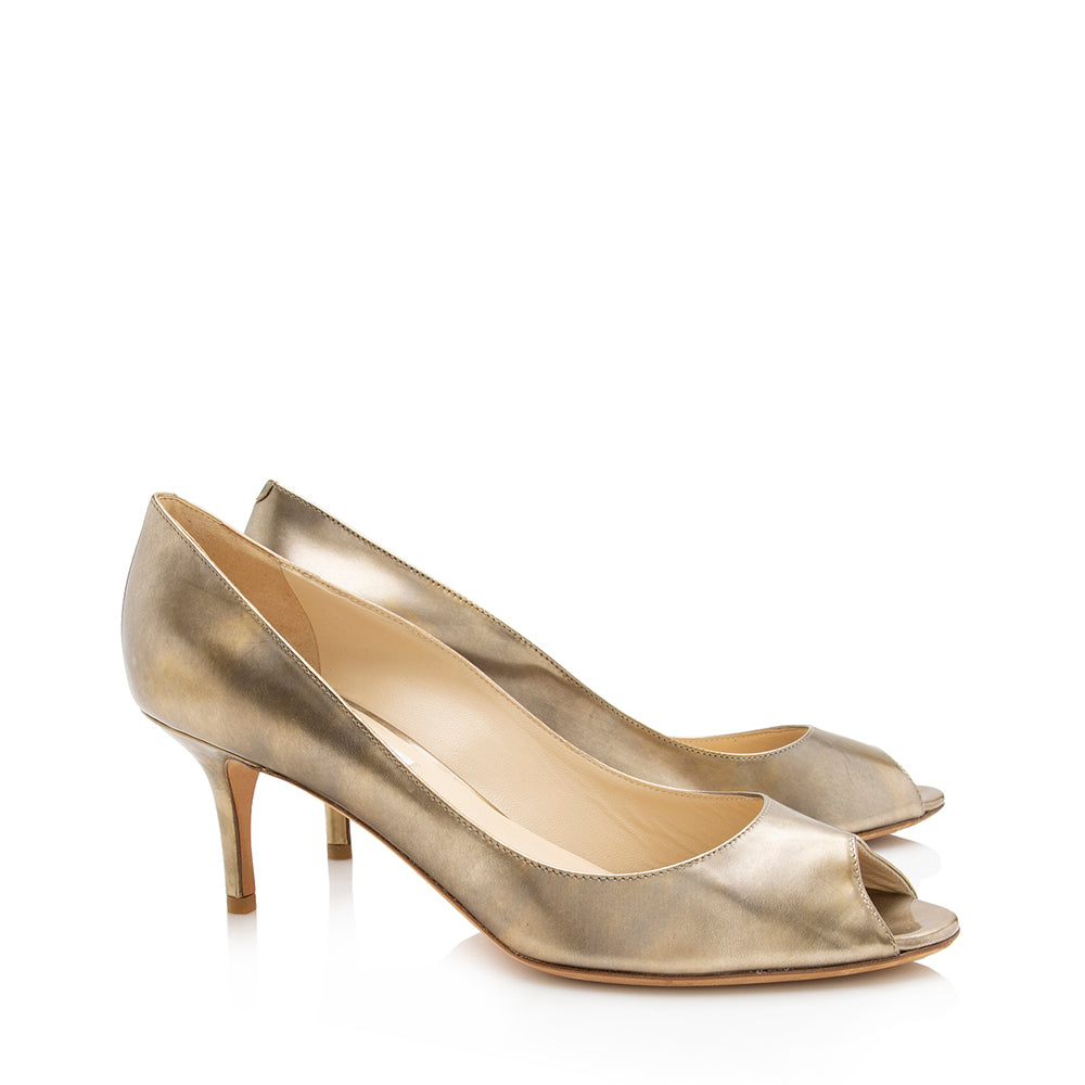 Jimmy Choo Metallic Leather Isabel Peep Toe Pumps - Size 10 / 40 (SHF-16979)