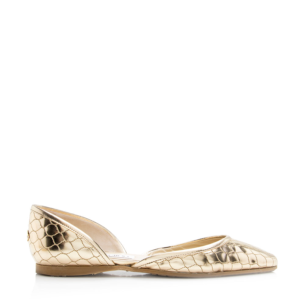 Jimmy Choo Metallic Leather Marisa Flats - Size 9.5 / 39.5 (SHF-18593)