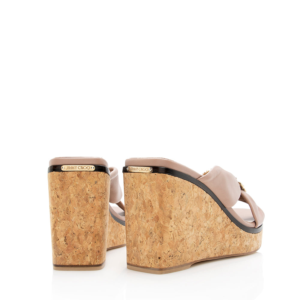 Jimmy Choo Nappa Leather Nevara Wedge Sandals - Size 9 / 39 (SHF-18618)