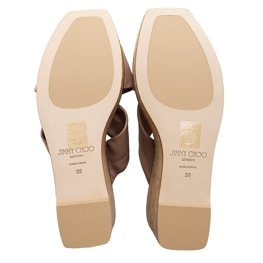 Jimmy Choo Nappa Leather Nevara Wedge Sandals - Size 9 / 39 (SHF-18618)