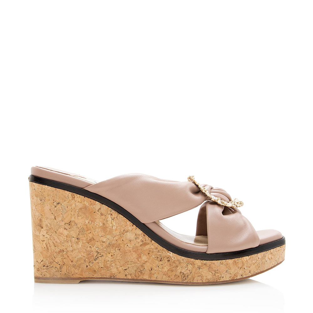 Jimmy Choo Nappa Leather Nevara Wedge Sandals - Size 9 / 39 (SHF-18618)