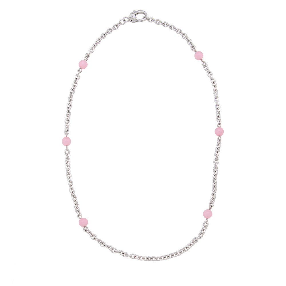 Judith Ripka Sterling Silver Pink Agate Stationed Necklace - FINAL SALE (SHF-18531)