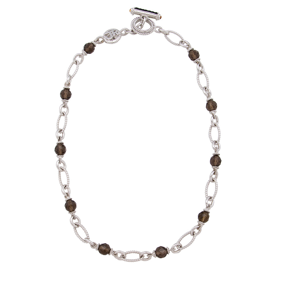 Judith Ripka Sterling Silver Smokey Quartz Chain Toggle Necklace (SHF-18529)