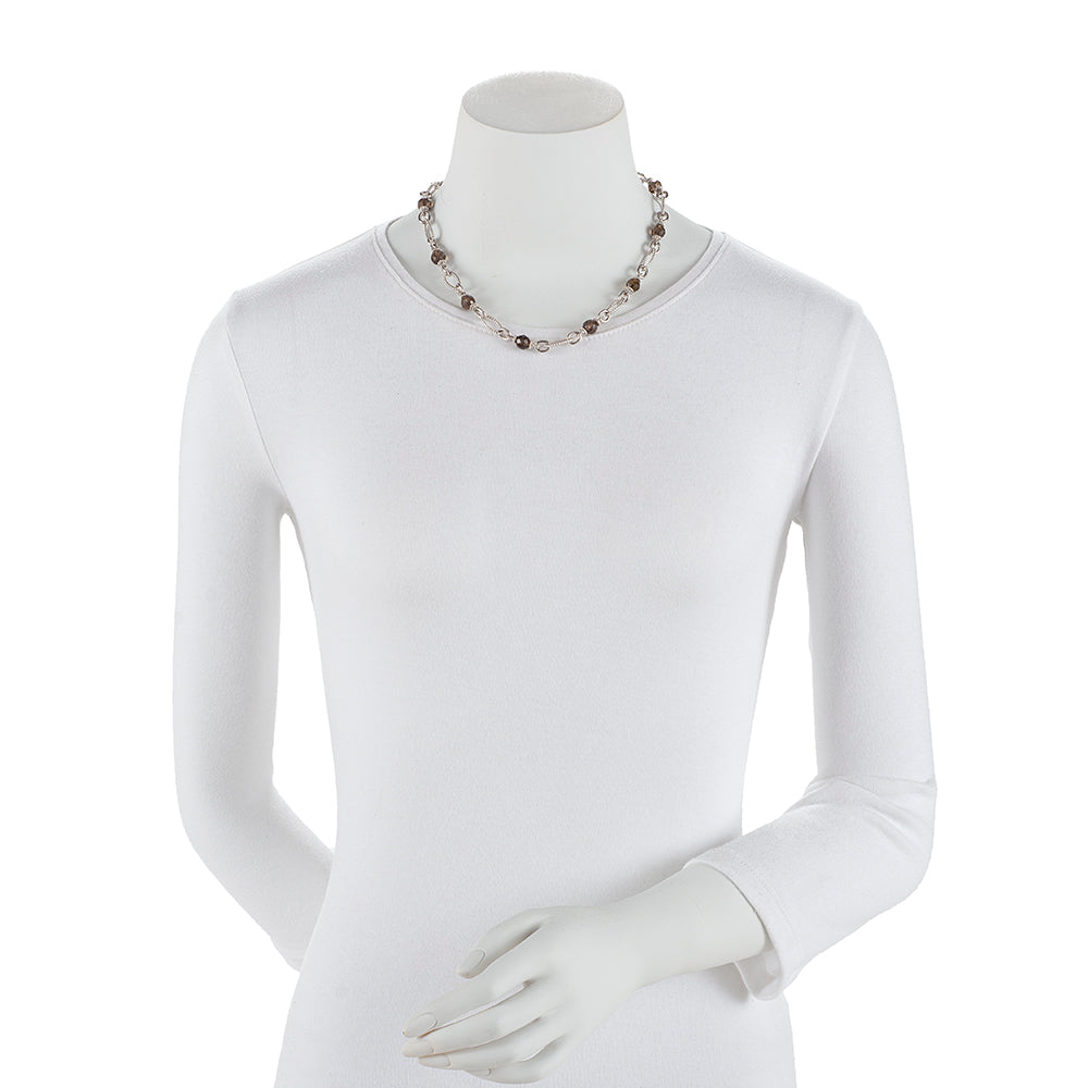 Judith Ripka Sterling Silver Smokey Quartz Chain Toggle Necklace (SHF-18529)