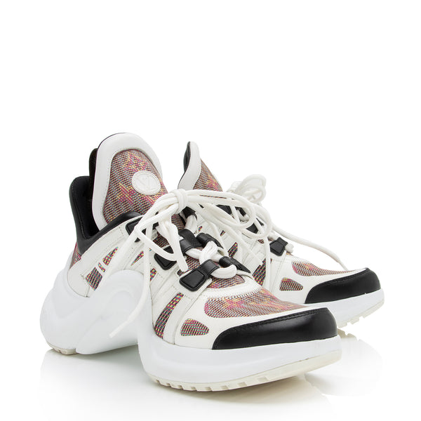LOUIS VUITTON Calfskin Technical Nylon LV Archlight Sneakers 37 White Pink  1254089