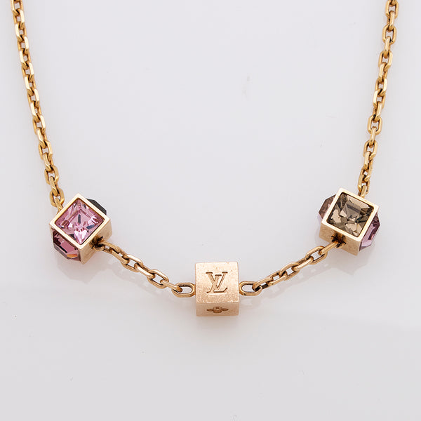 Louis Vuitton LV Monogram Gold The Gamble Crystal Necklace LV-0814N-0004