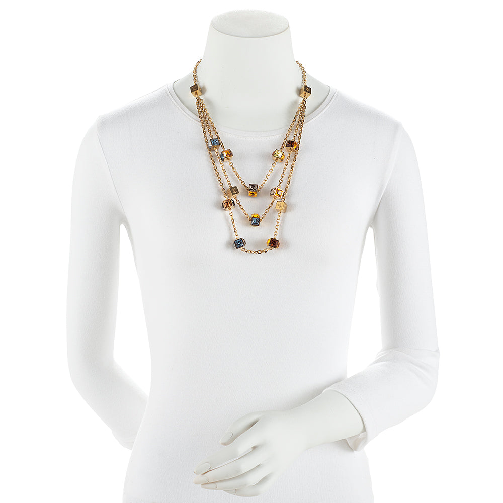Louis Vuitton Crystal Multistrand Gamble Necklace (SHF-18854)