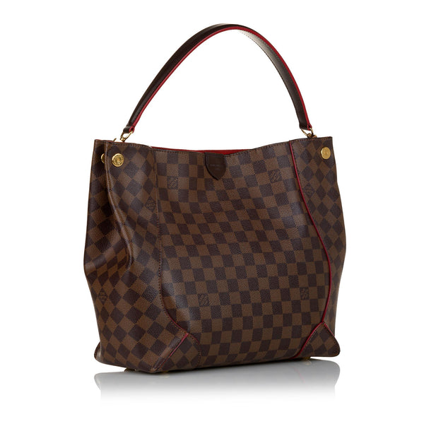 Louis Vuitton Monogram Canvas Caissa Hobo Damier in Brown with red