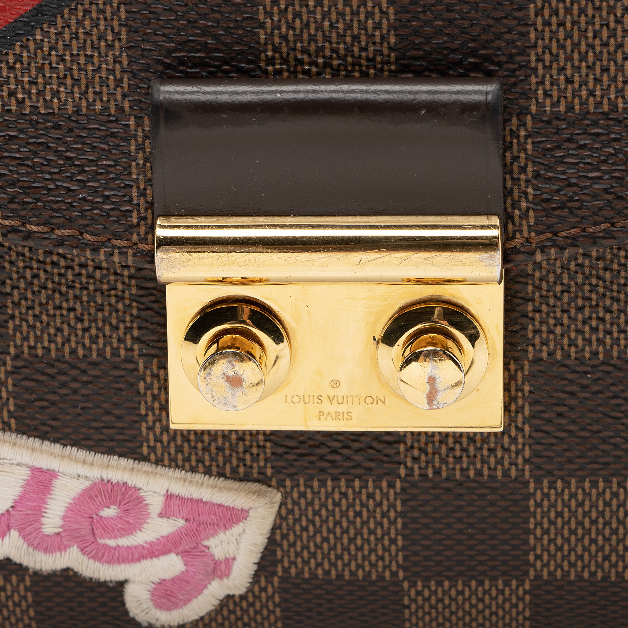 Louis Vuitton Limited Edition Damier Ebene Patches Croisette Shoulder Bag (SHF-22655)