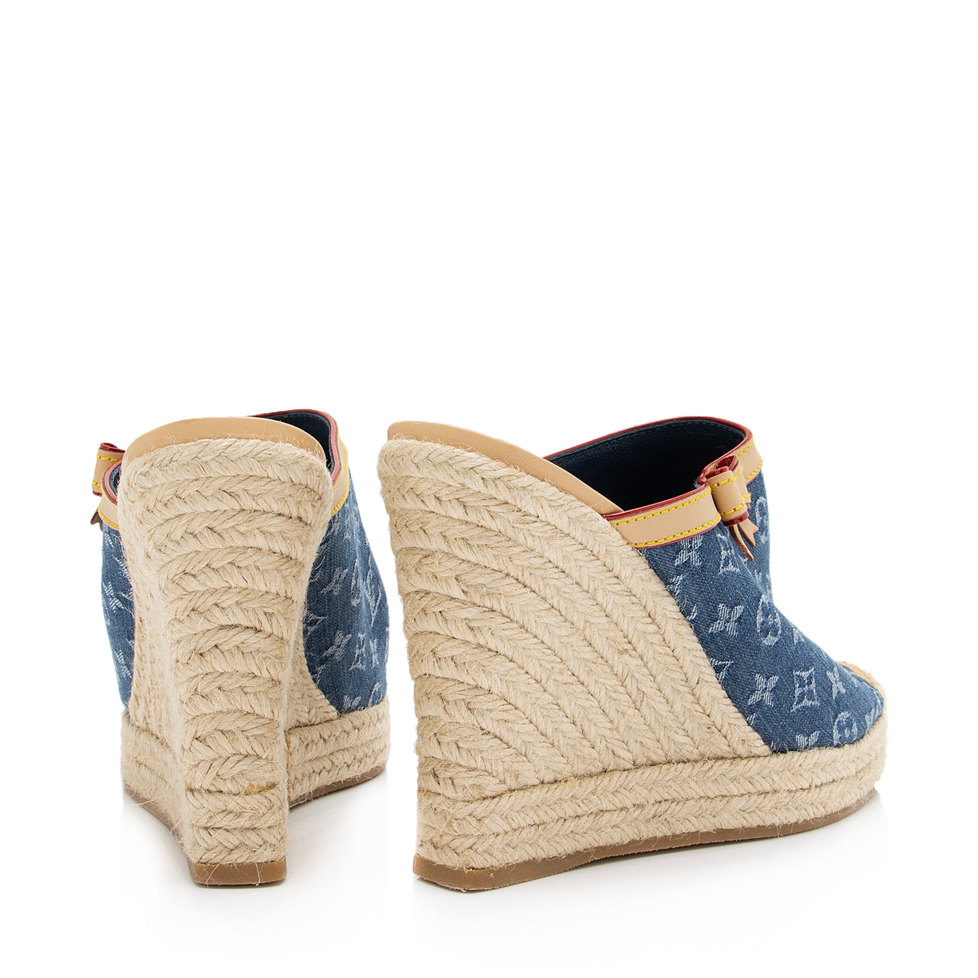 Louis Vuitton Monogram Denim Espadrilles Wedge Sandals - Size 9 / 39 (SHF-23720)