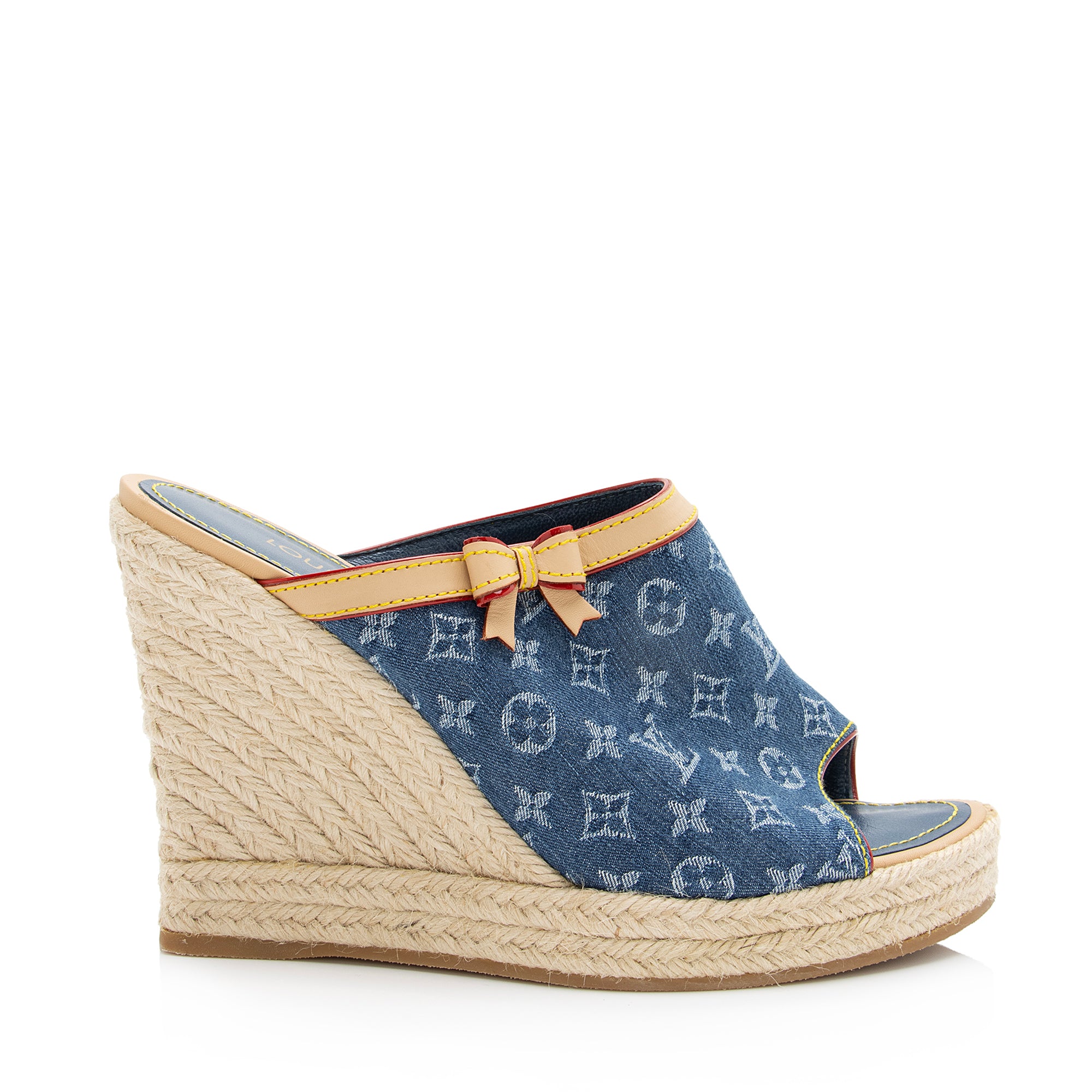 Louis Vuitton Monogram Denim Espadrilles Wedge Sandals - Size 9 / 39 (SHF-23720)