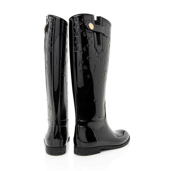 LOUIS VUITTON Plat Shrine Knee-high boots Boots Rain shoes rubber Black