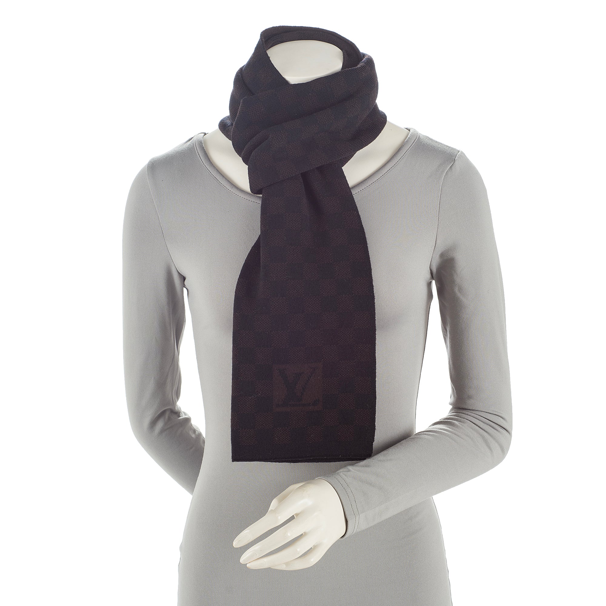 Louis Vuitton Petit Damier Ebene Wool Scarf (SHF-22878)