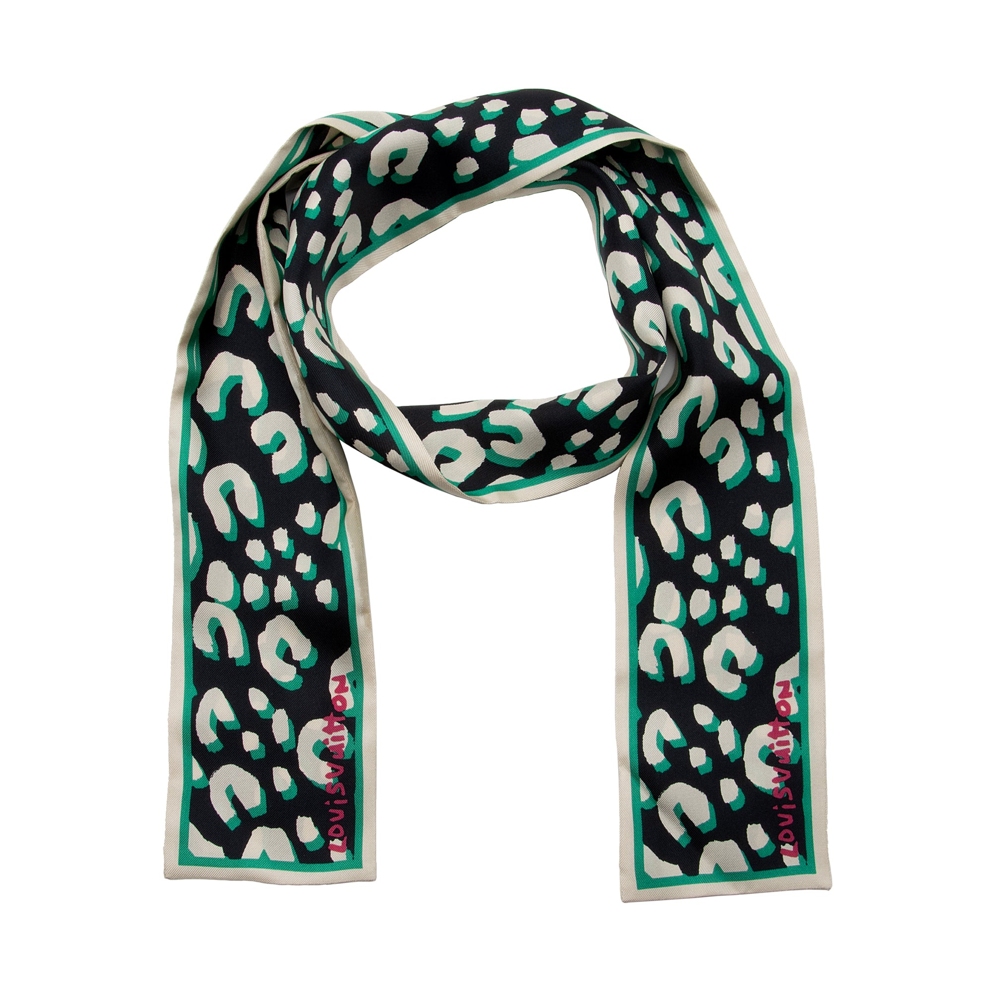 Louis Vuitton Silk Stephen Sprouse Monogram Leopard Bandeau Scarf (SHF-Z3Xfiu)