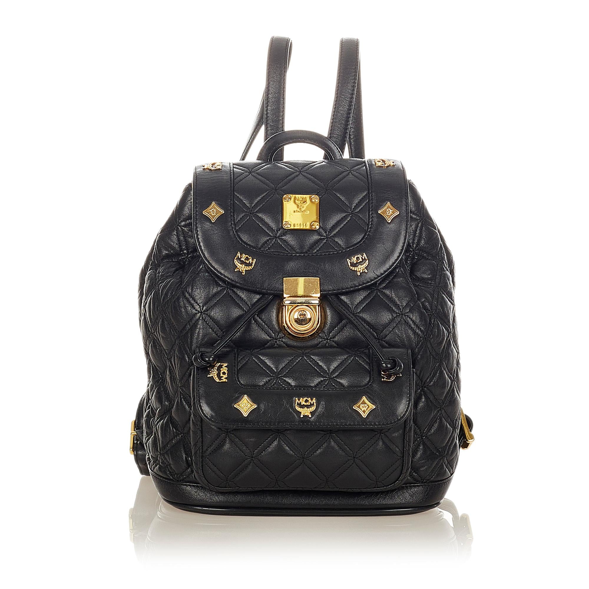 MCM Quilted Studded Visetos Leather Backpack (SHG-37895)