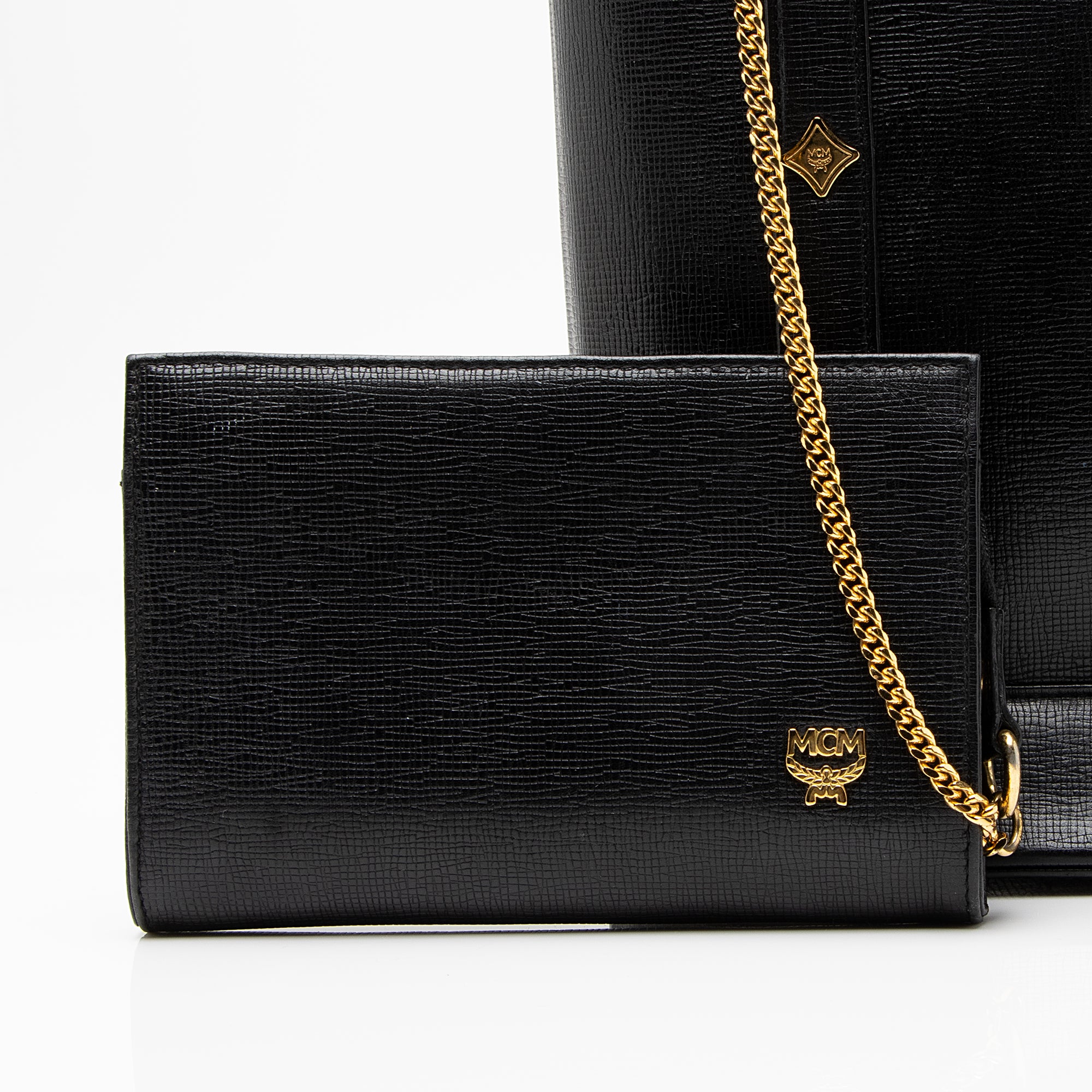 MCM Vintage Leather Studded Logo Small Tote (SHF-23083)