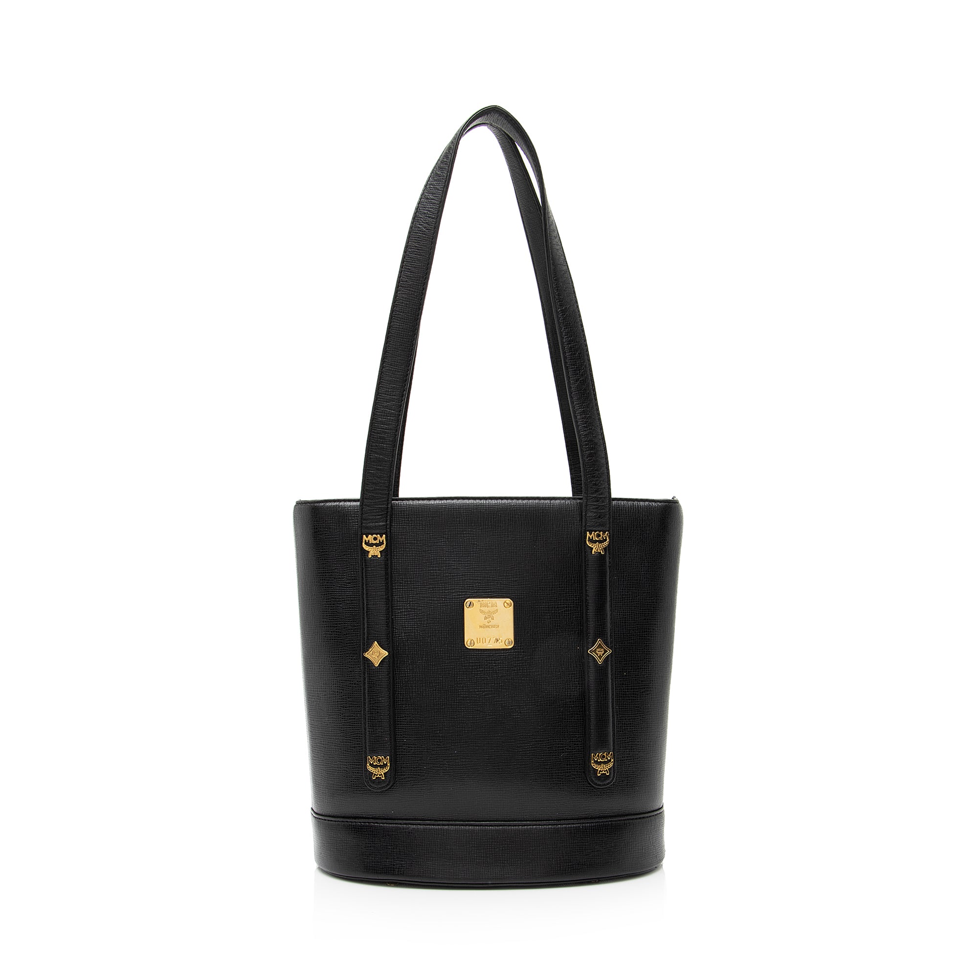 MCM Vintage Leather Studded Logo Small Tote (SHF-23083)