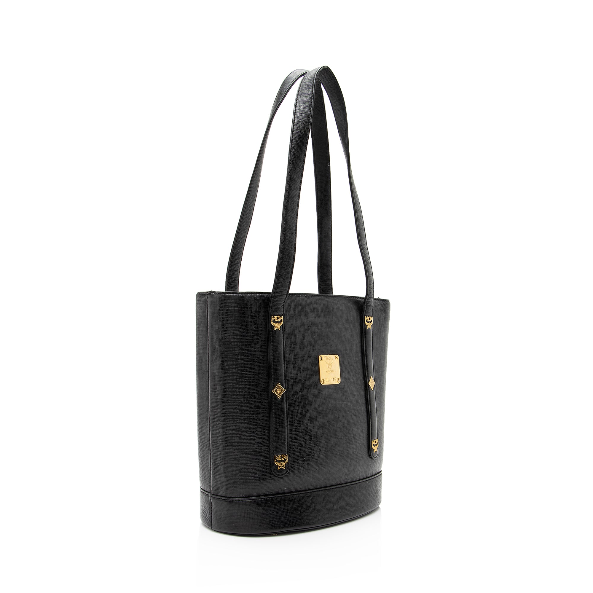 MCM Vintage Leather Studded Logo Small Tote (SHF-23083)