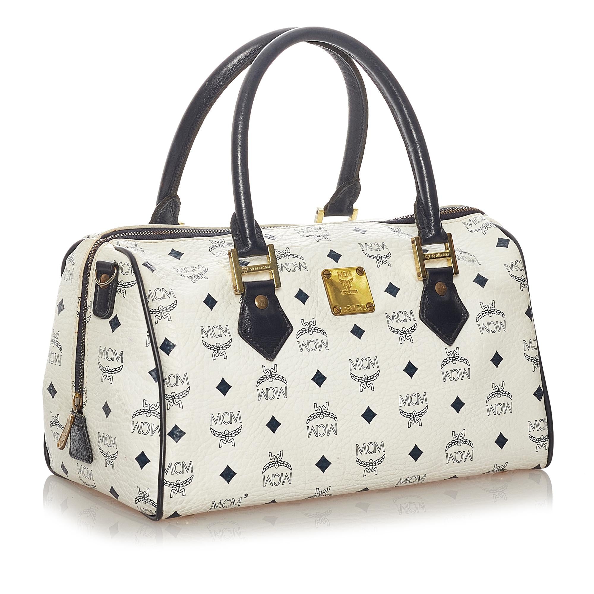 MCM Visetos Leather Boston Bag (SHG-33861)