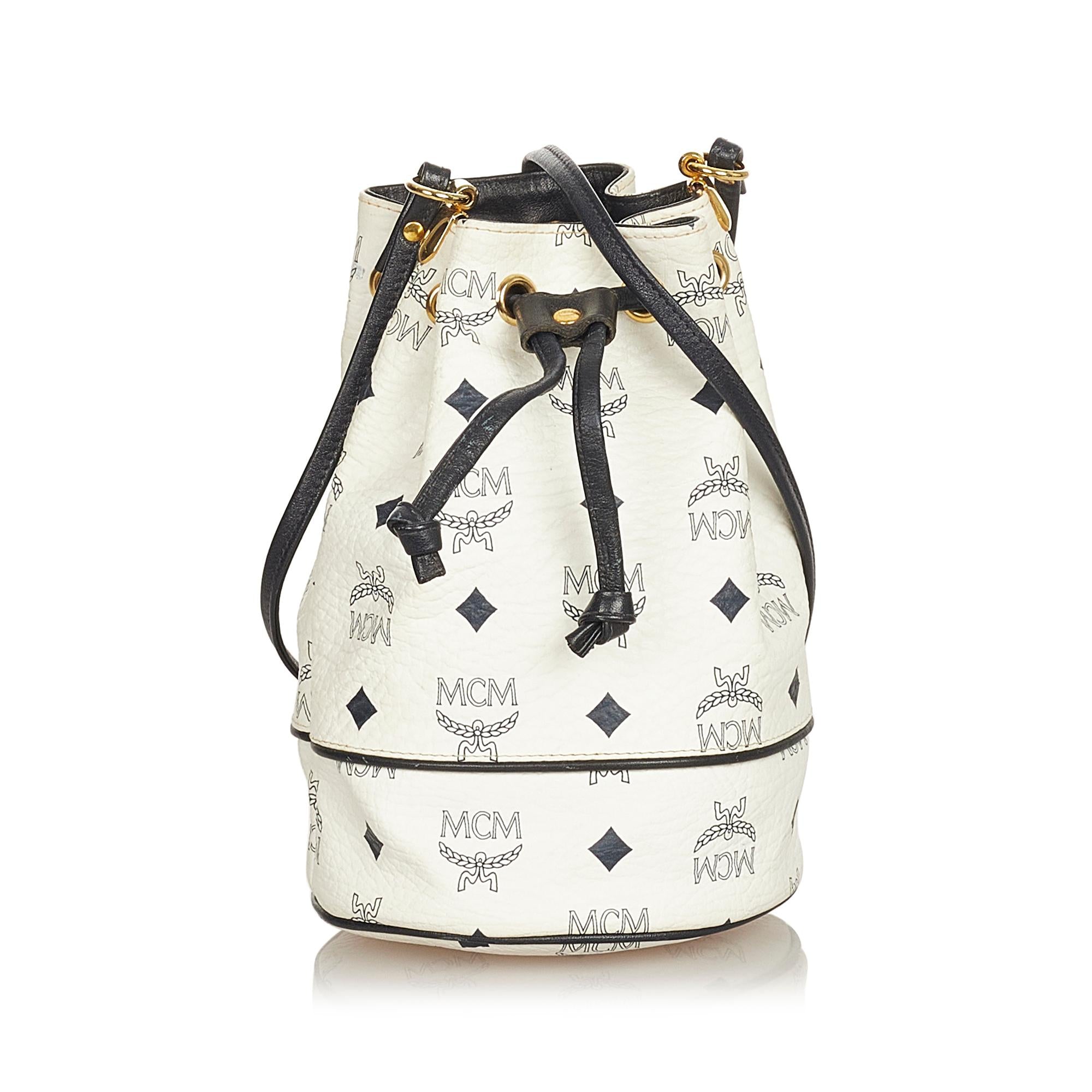 MCM Visetos Leather Drawstring Bucket Bag (SHG-26269)