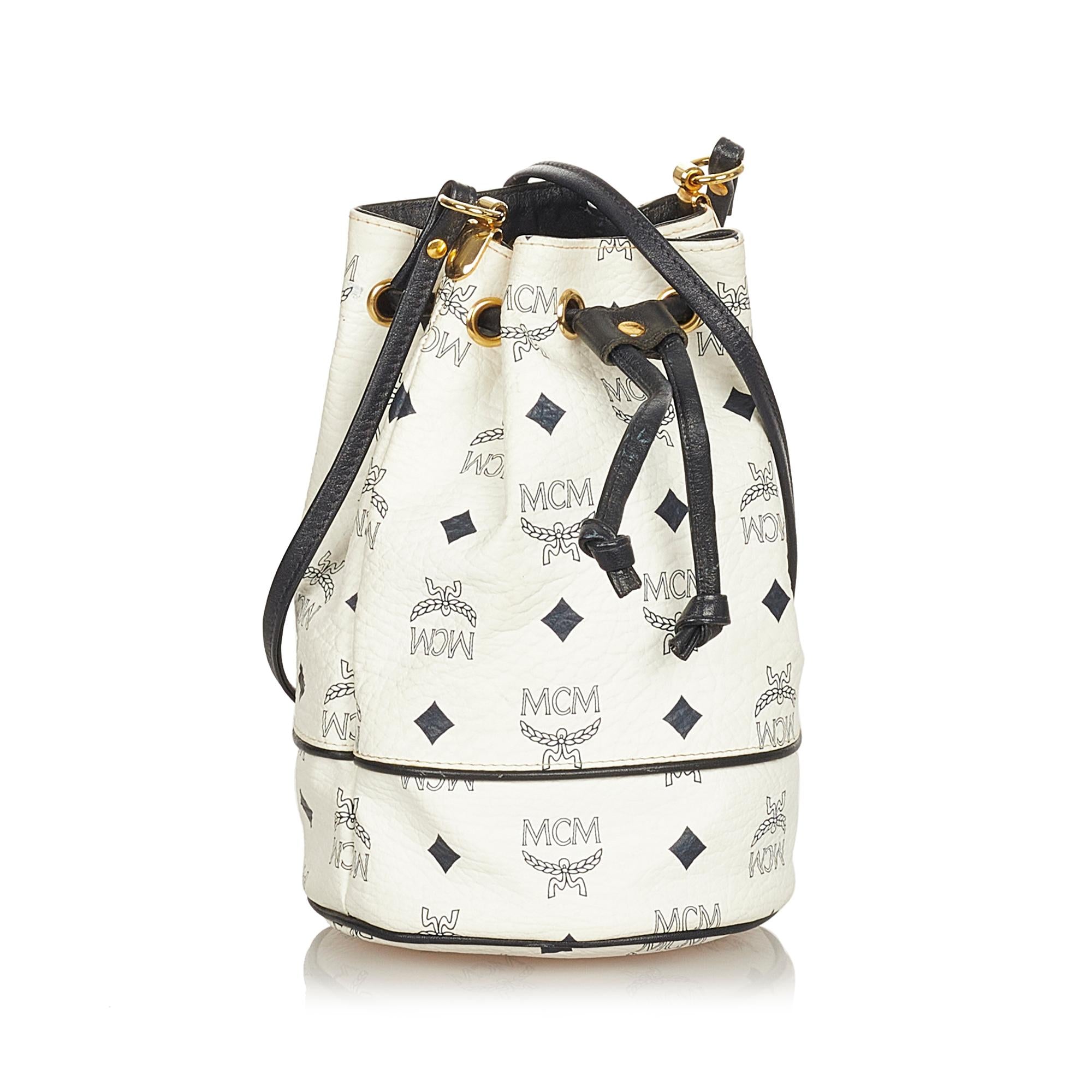 MCM Visetos Leather Drawstring Bucket Bag (SHG-26269)