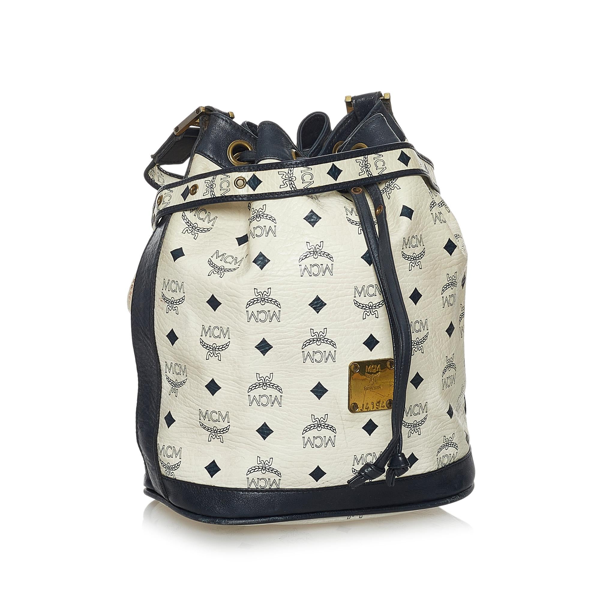 MCM Visetos Leather Drawstring Bucket Bag (SHG-28288)