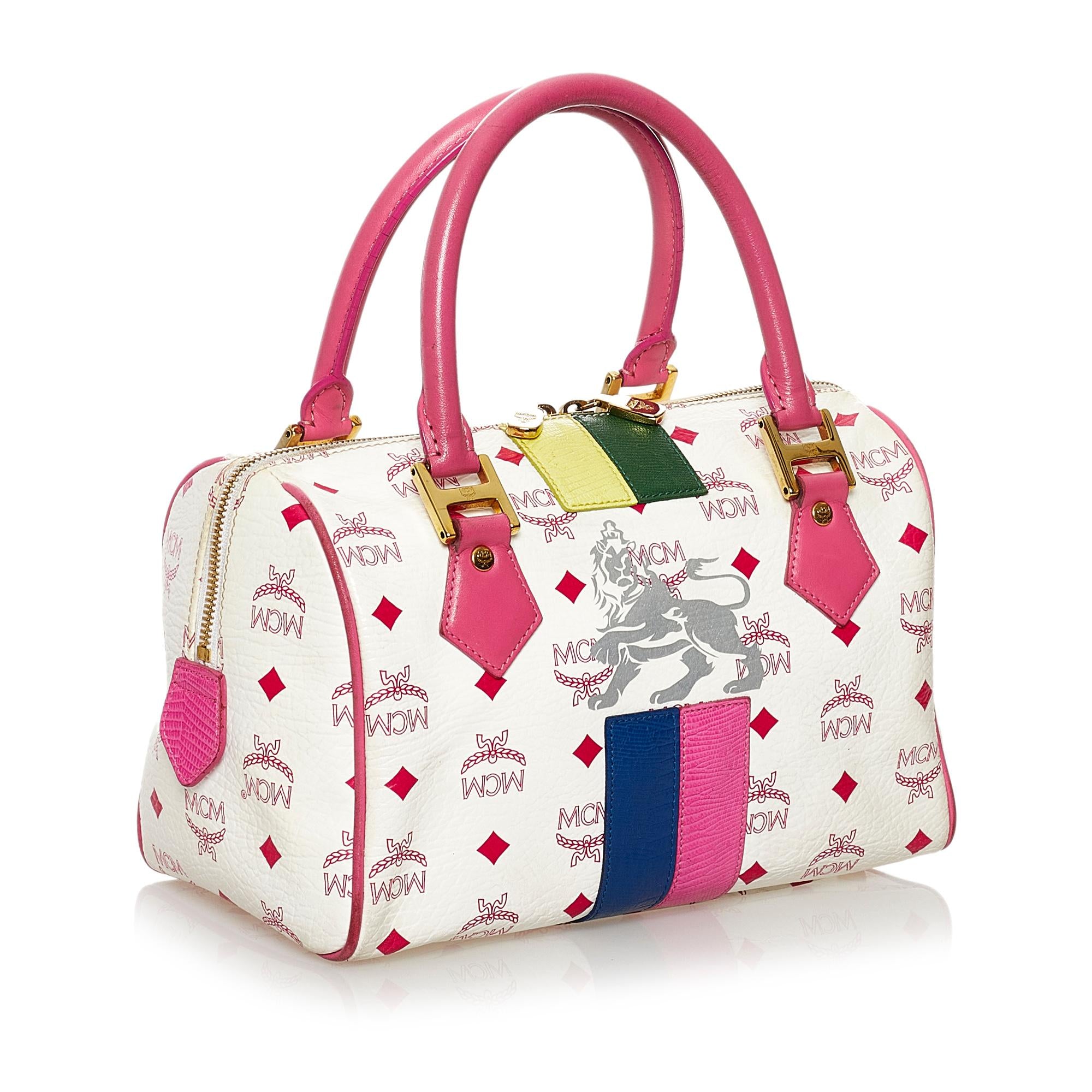 MCM Visetos Princess Lion Leather Boston Bag (SHG-32438)