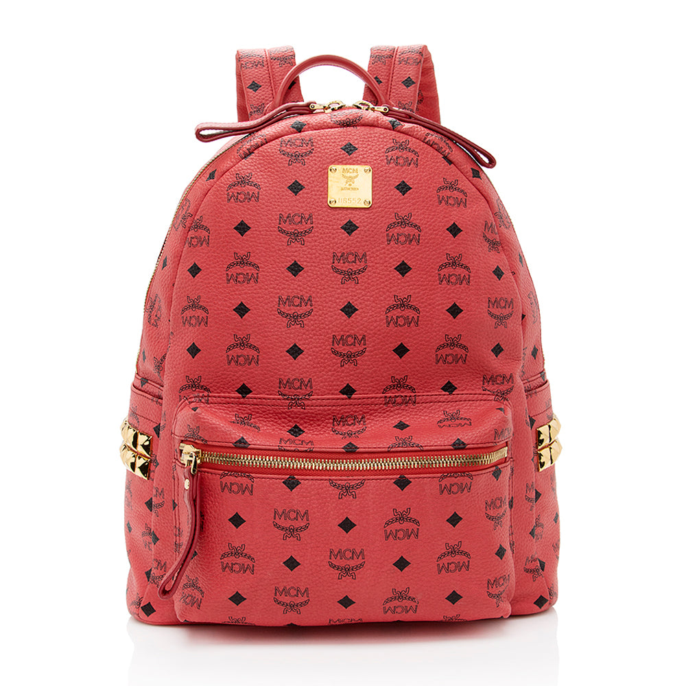 MCM エムシーエム☆ベルト ロゴ柄 ヴィセトス スタッズ　赤　80 MCM Visetos Studded Stark Medium Backpack - FINAL SALE (SHF-19553)