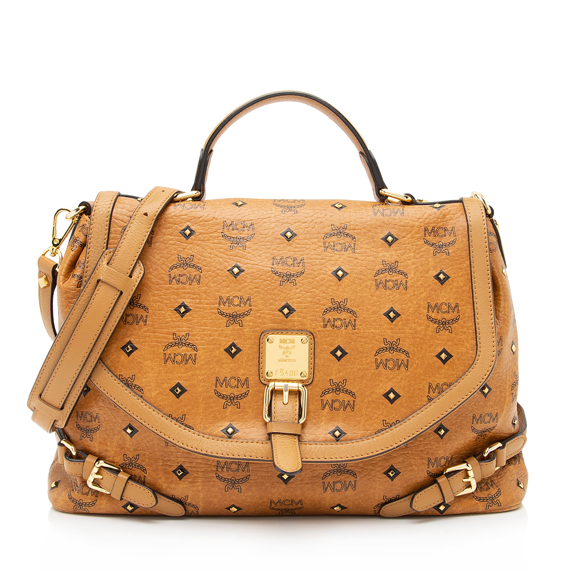 MCM Visetos Studded Top Handle Large Satchel (SHF-23828)
