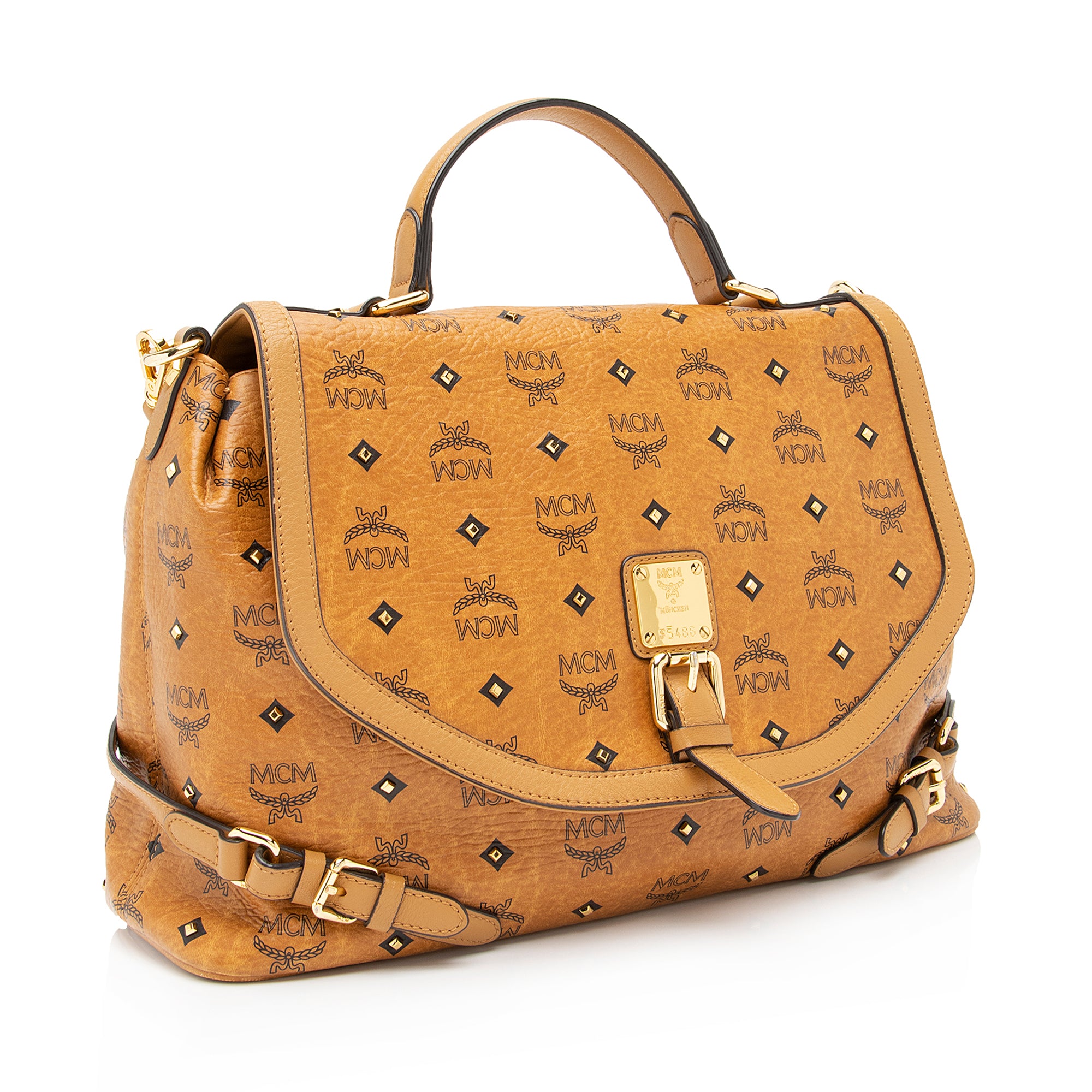 MCM Visetos Studded Top Handle Large Satchel (SHF-23828)