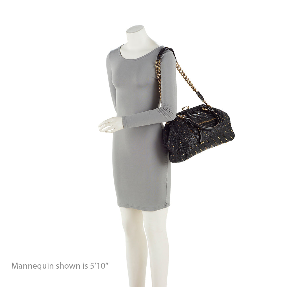 Marc Jacobs Quilted Leather Studded Stam Satchel (SHF-20644)