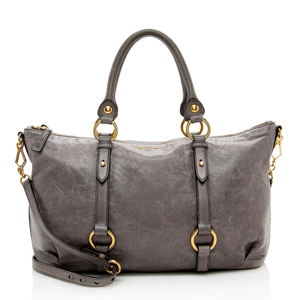 Miu MIu Vitello Belted Shine Tote (SHF-16205)