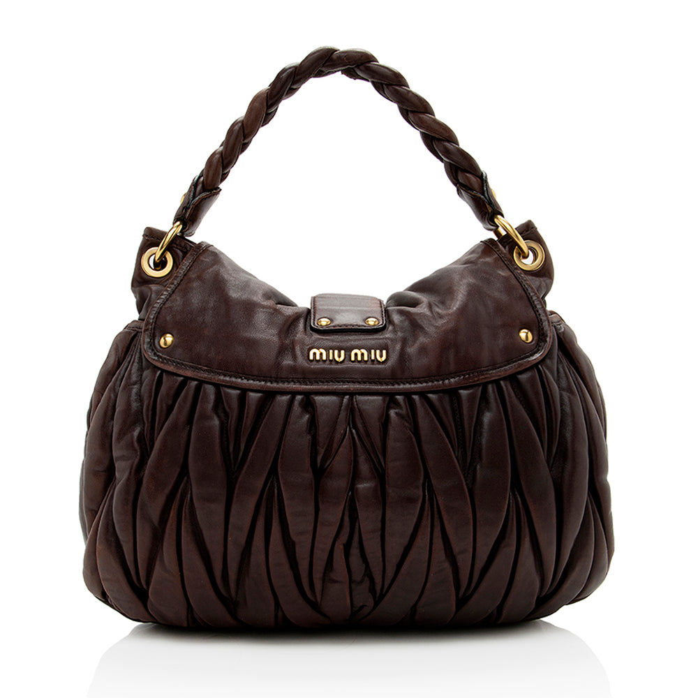 Miu Miu Calfskin Lux Matelasse Coffer Shoulder Bag (SHF-14874)