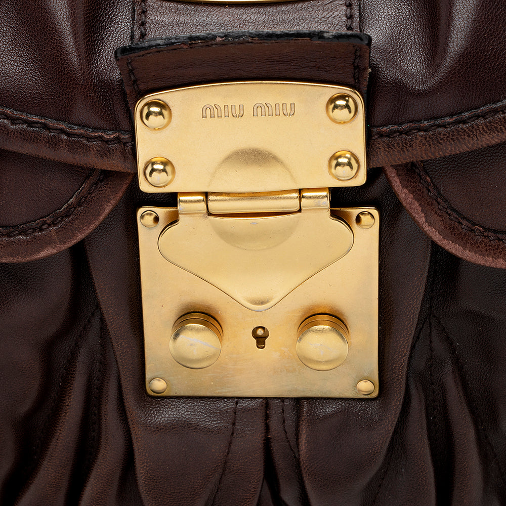 Miu Miu Calfskin Lux Matelasse Coffer Shoulder Bag (SHF-14874)