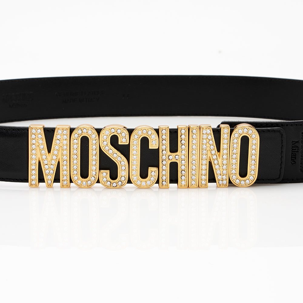 Moschino Leather Embellished Crystal Logo Belt - Size 44 / 100 (SHF-20368)
