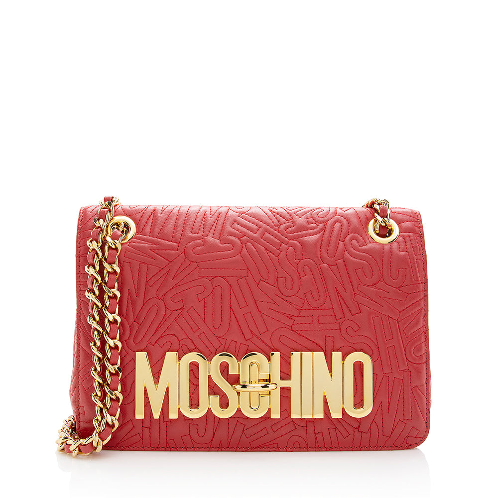 Moschino Monogram Quilted Leather Logo Flap Shoulder Bag (SHF-18978)