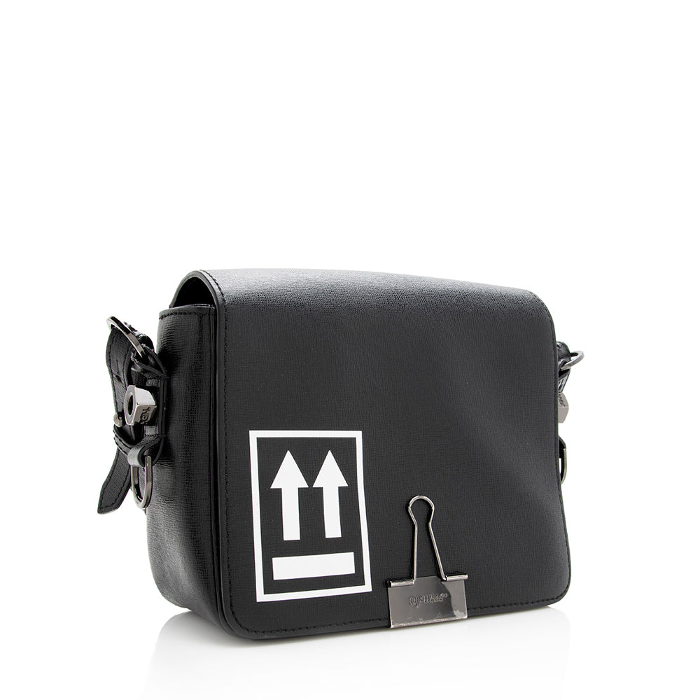Off-White Leather Binder Clip Crossbody Bag (SHF-19149)