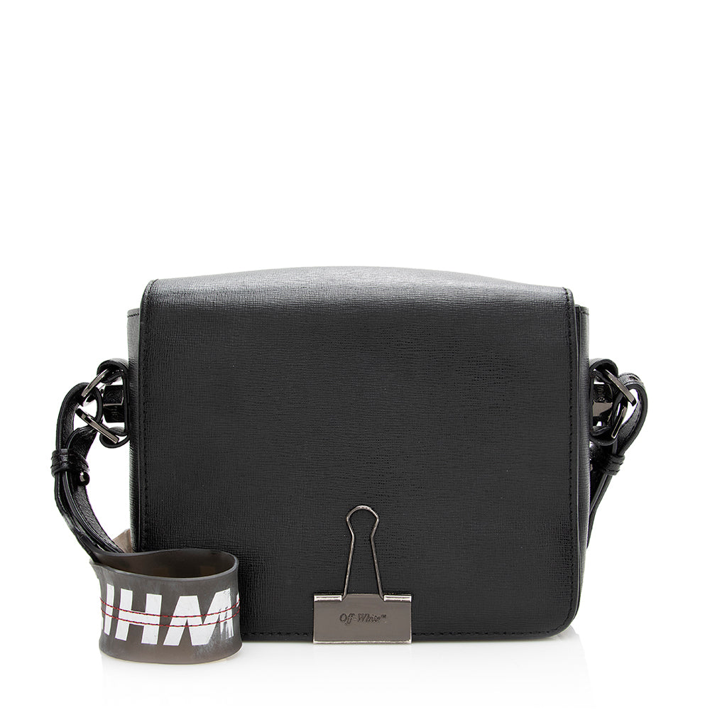 Off-White Leather Binder Clip Shoulder Bag (SHF-20660)