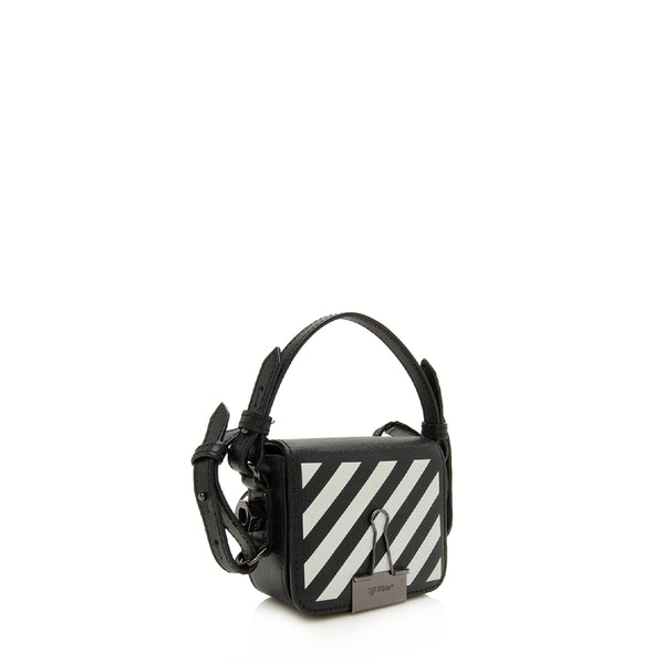 Off-White Pink/White Diagonal Striped Leather Flap Crossbody Bag