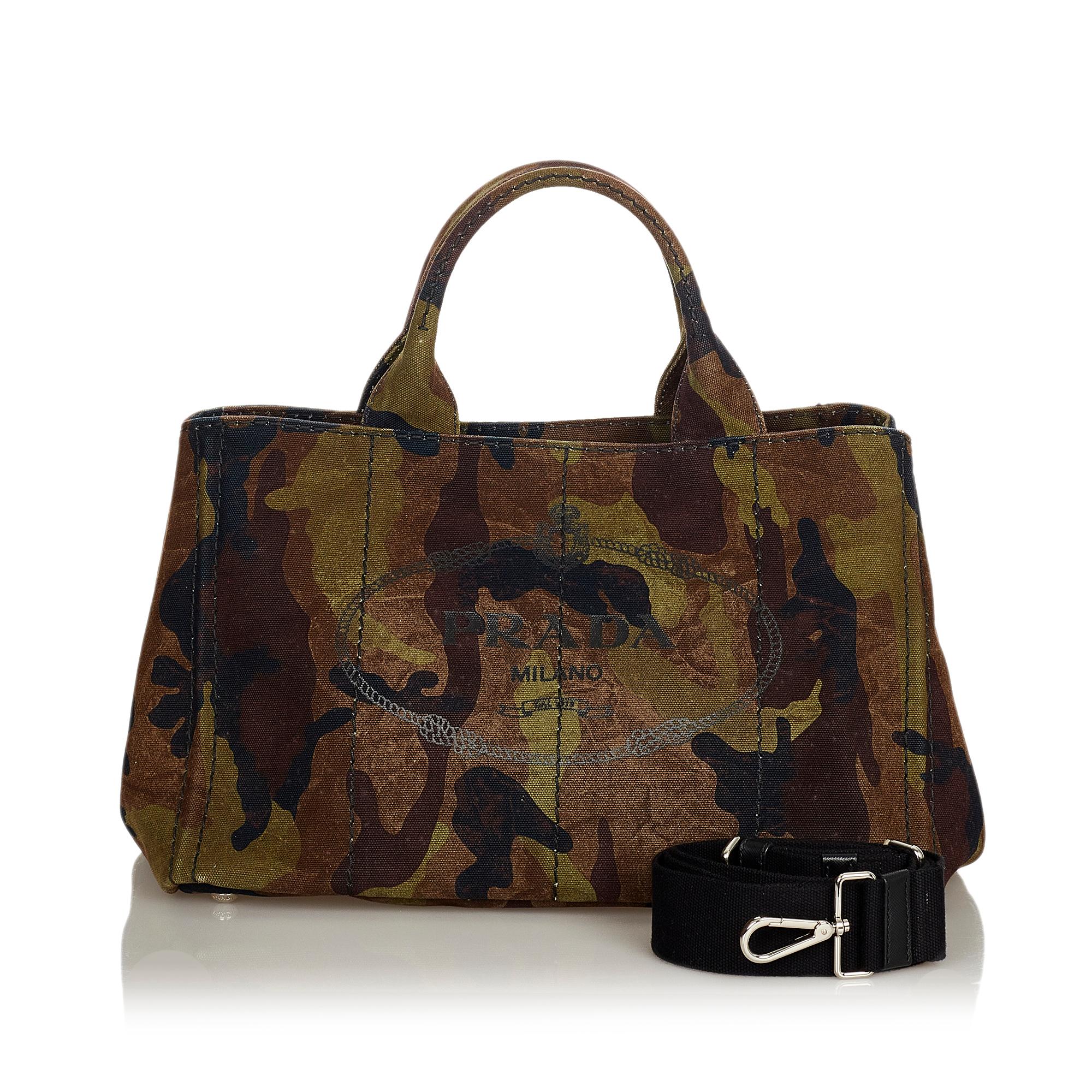 Prada Canapa Logo Camouflage Canvas Satchel (SHG-24696)