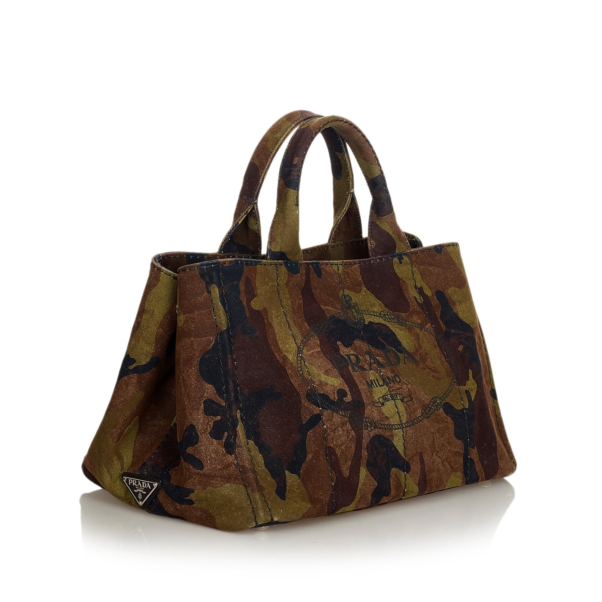 Prada Canapa Logo Camouflage Canvas Satchel (SHG-24696)