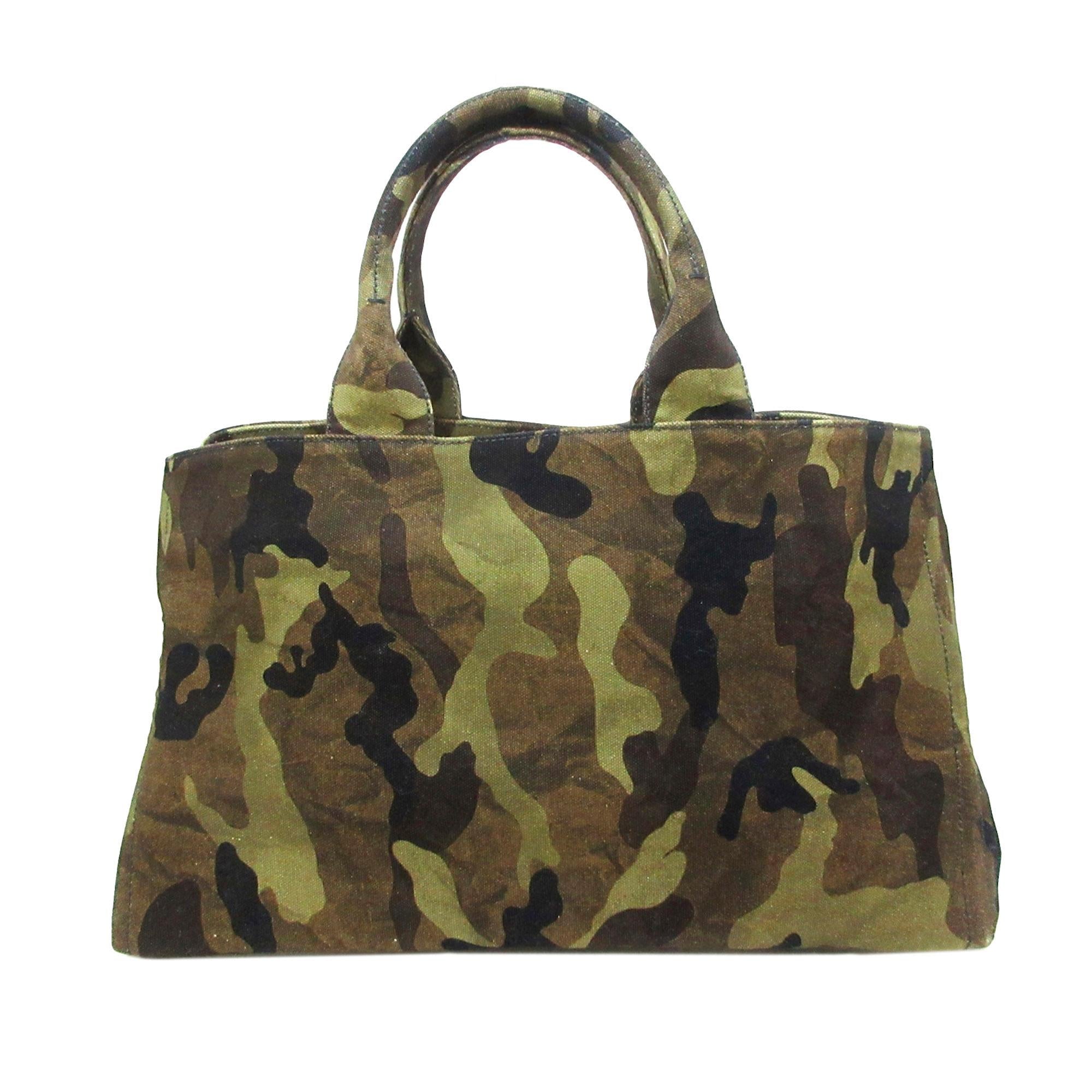 Prada Canapa Logo Camouflage Canvas Tote Bag (SHG-32283)