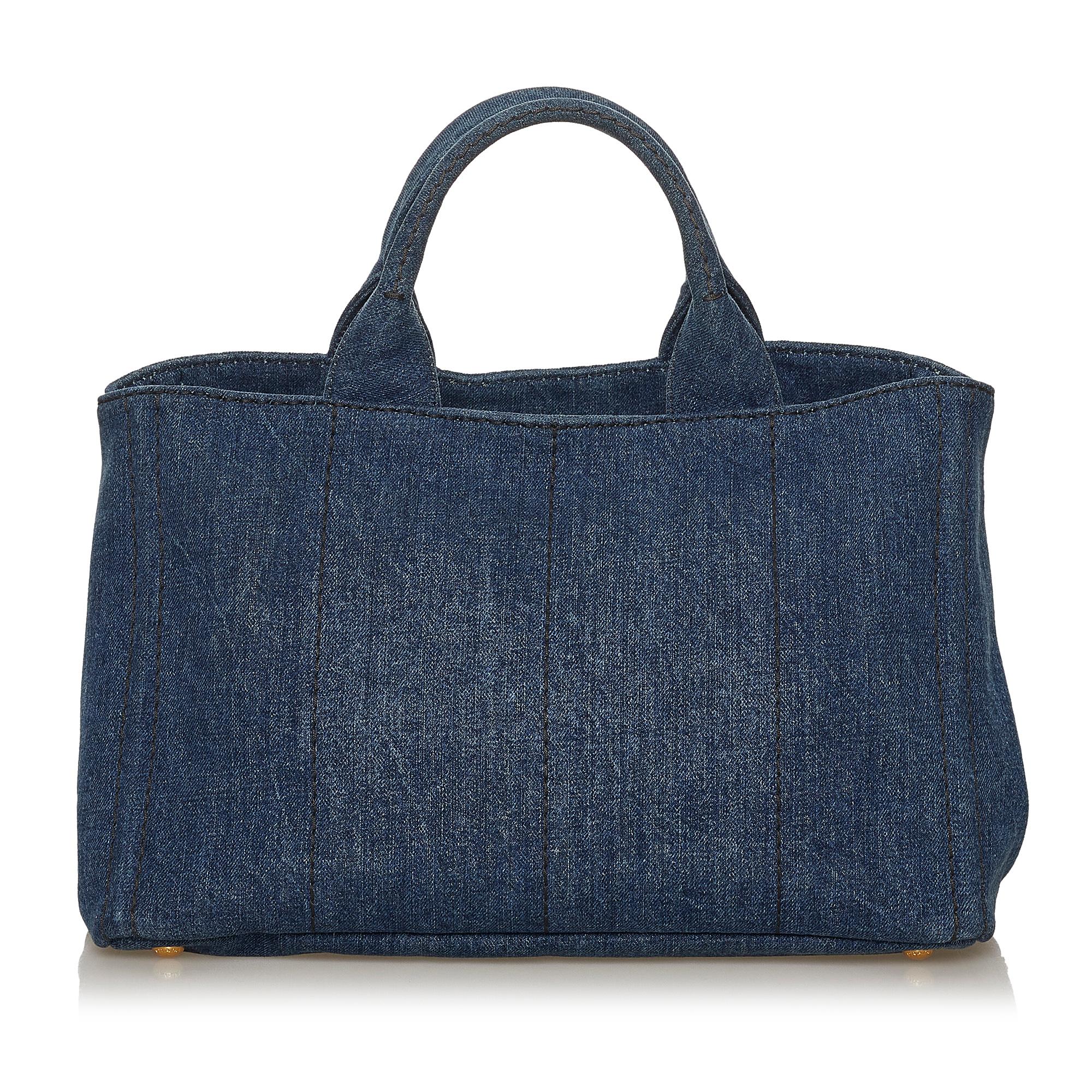 Prada Canapa Logo Denim Satchel (SHG-28405)